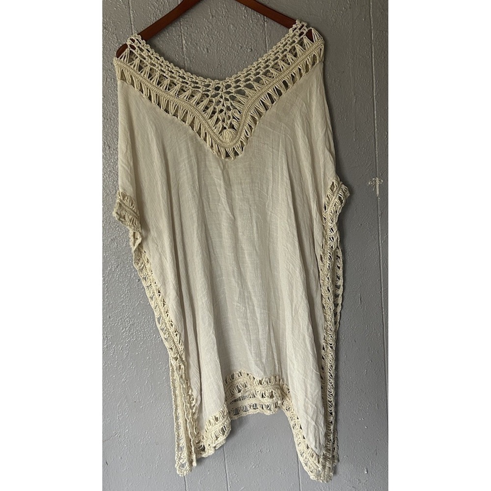 Women's Dasayo Cream Crochet Tunic One Size Side Slits Boho Beach Festival